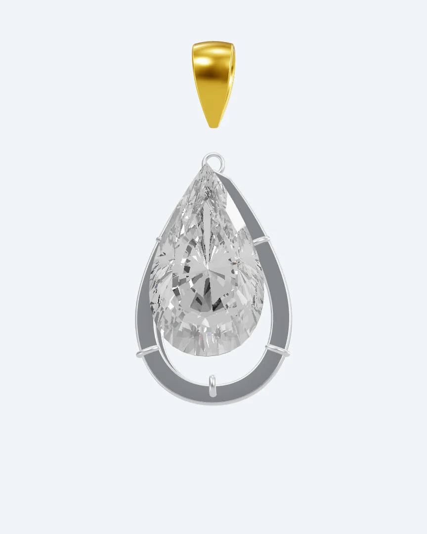 Exploded view showing how the pear stone, setting, claws and loop fit together.