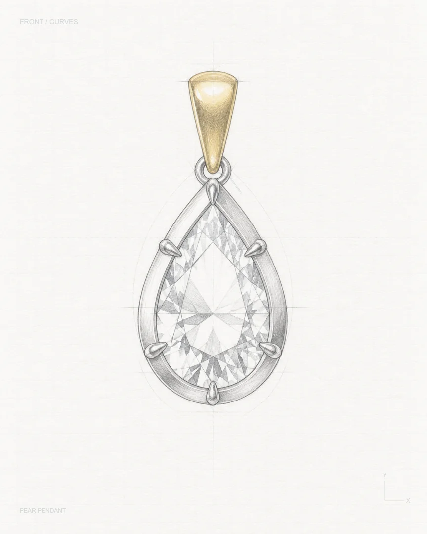 Pencil drawing of the pear pendant