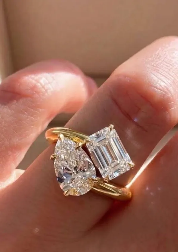 A pear and an emerald cut, together